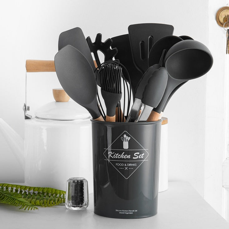 14 Pcs Set of Silicone Kitchenware with Wooden Handle