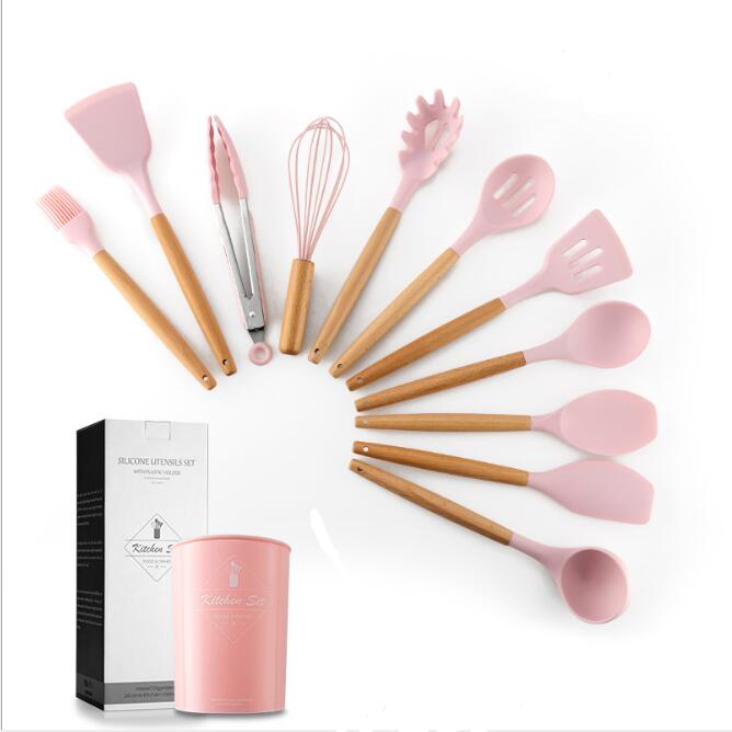 14 Pcs Set of Silicone Kitchenware with Wooden Handle