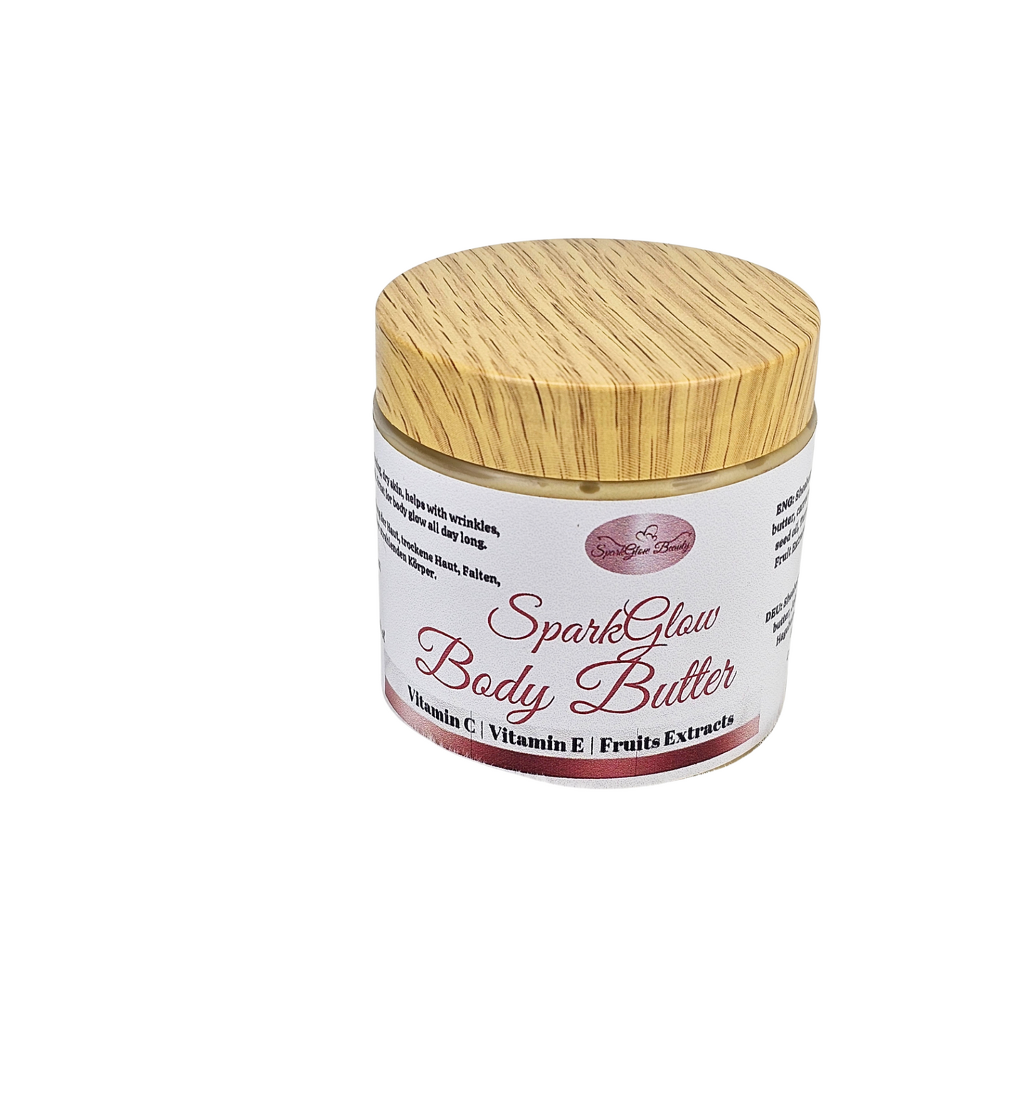 Give your skin the care it deserves with SparkGlow Body Butter, a rich, creamy moisturizer designed to deeply nourish, hydrate, and enhance your skin’s natural glow. Made with a luxurious blend of natural butters and skin-loving oils, this body butter melts smoothly into the skin, leaving it soft, radiant, and beautifully scented with a fruity fragrance and cake-frosting-like texture.