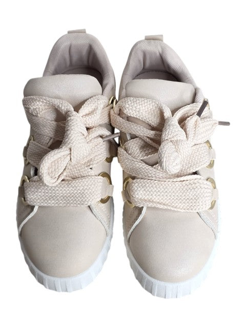 SparkGlow women beige gold casual sneakers lace up fashion trainers