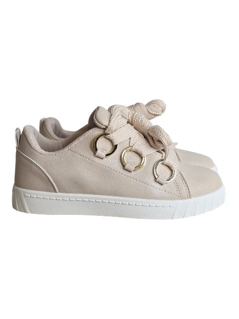 SparkGlow women beige gold casual sneakers lace up fashion trainers