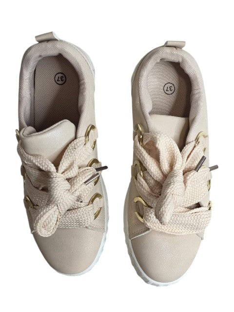 SparkGlow women beige gold casual sneakers lace up fashion trainers