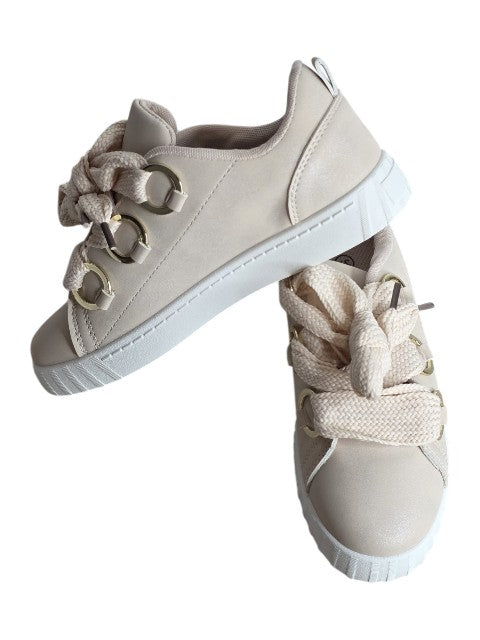 SparkGlow women beige gold casual sneakers lace up fashion trainers
