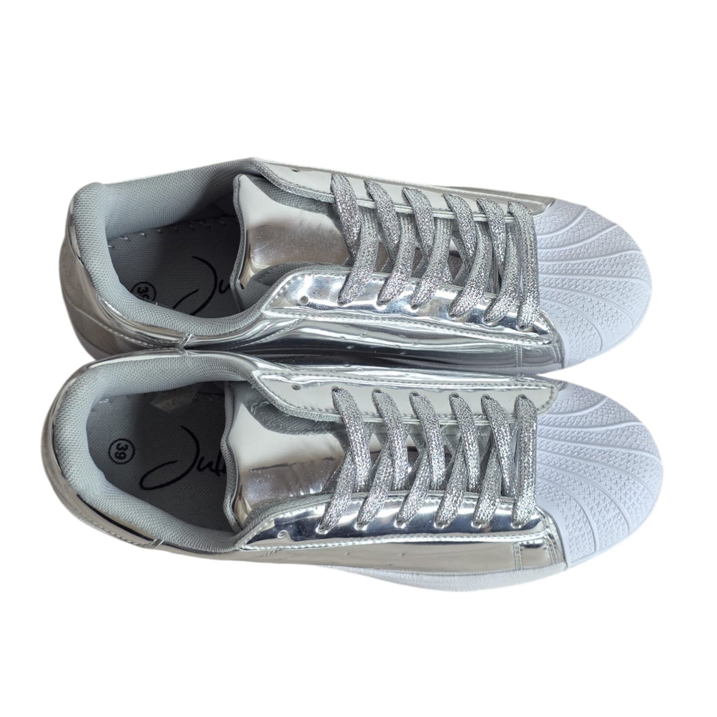 SparkGlow women silver casual trainers lace up sneakers