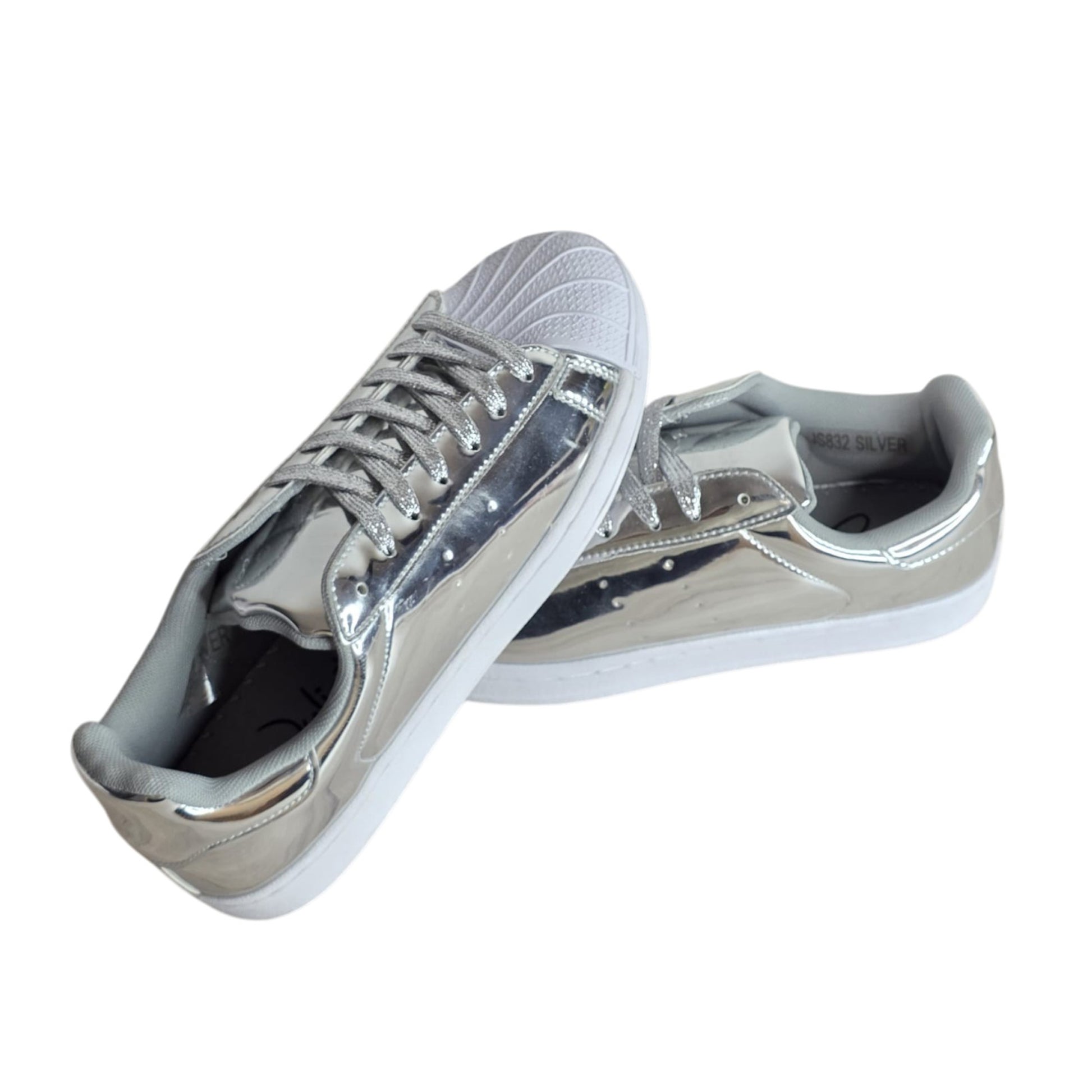 SparkGlow women silver casual trainers lace up sneakers