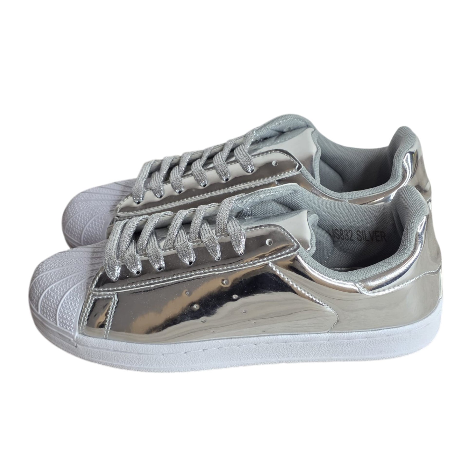 SparkGlow women silver casual trainers lace up sneakers