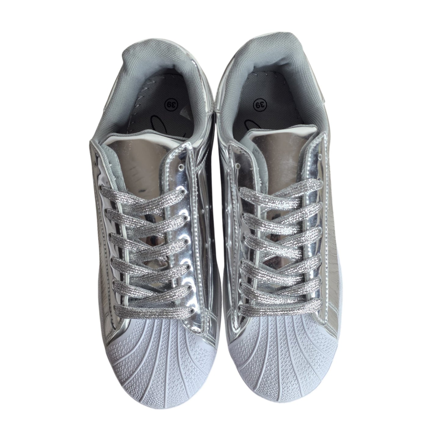 SparkGlow women silver casual trainers lace up sneakers