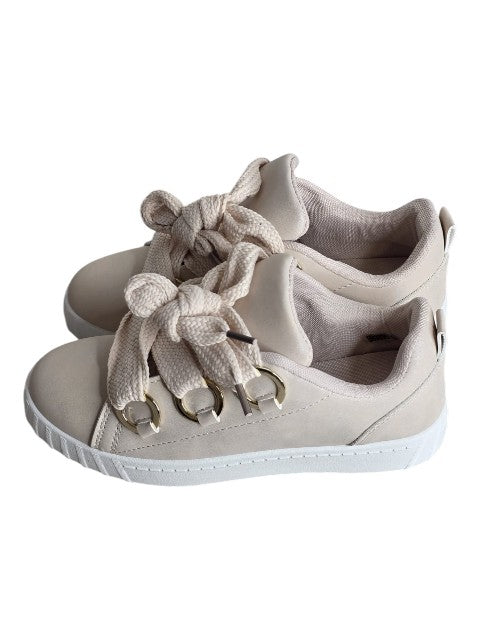 SparkGlow Women’s Beige Gold Casual Sneakers - Elegant Lace-Up Fashion Trainers